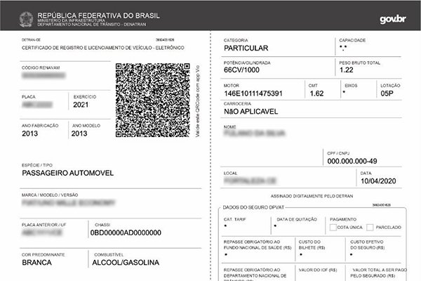 Exemplo do CRLV Digital